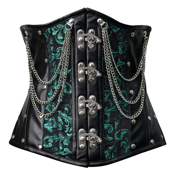 Steel Boned Gothic Brocade Under bust Corset with Chains