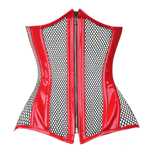 Red PVC Corset -Under bust Steel Boned w/ Fishnet