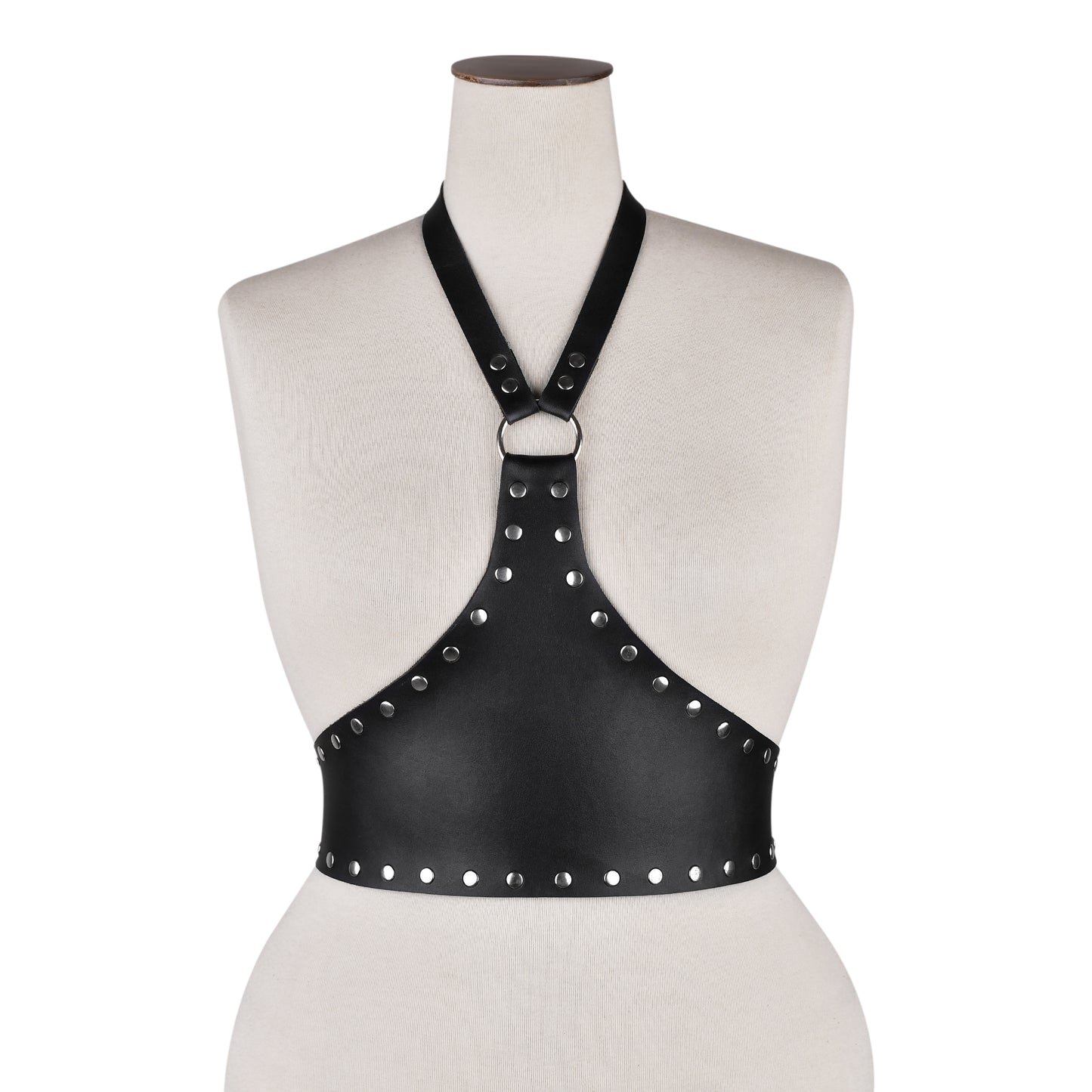 Black Studded Leather Halter Harness Top
