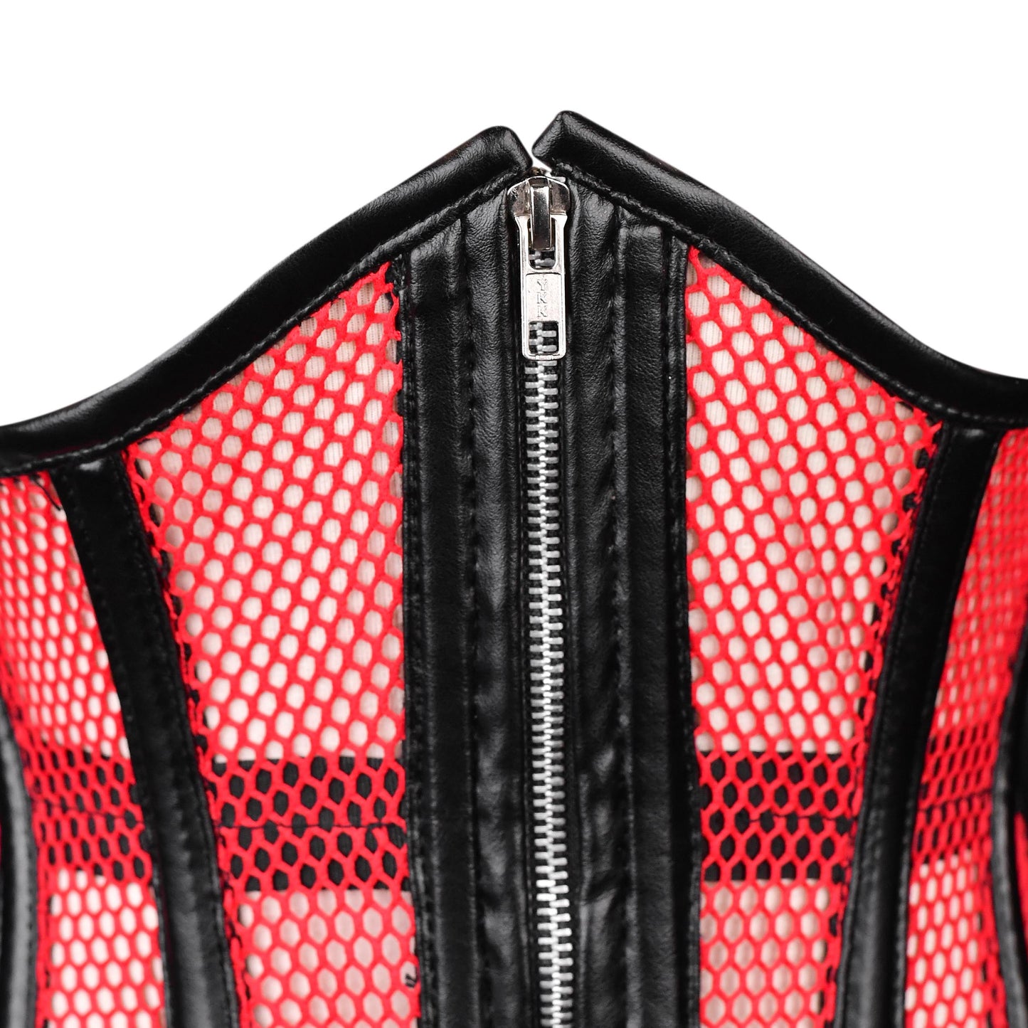 Red & Black Mesh Zip-Up Corset