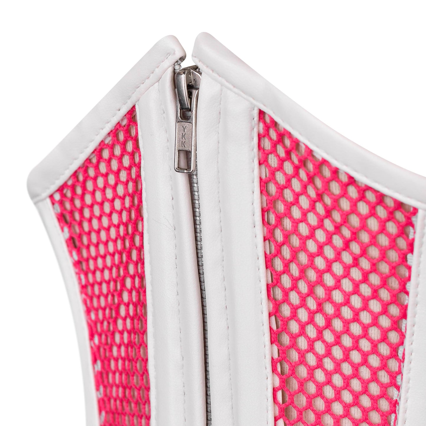 Pink & White Mesh Zip-Up Corset