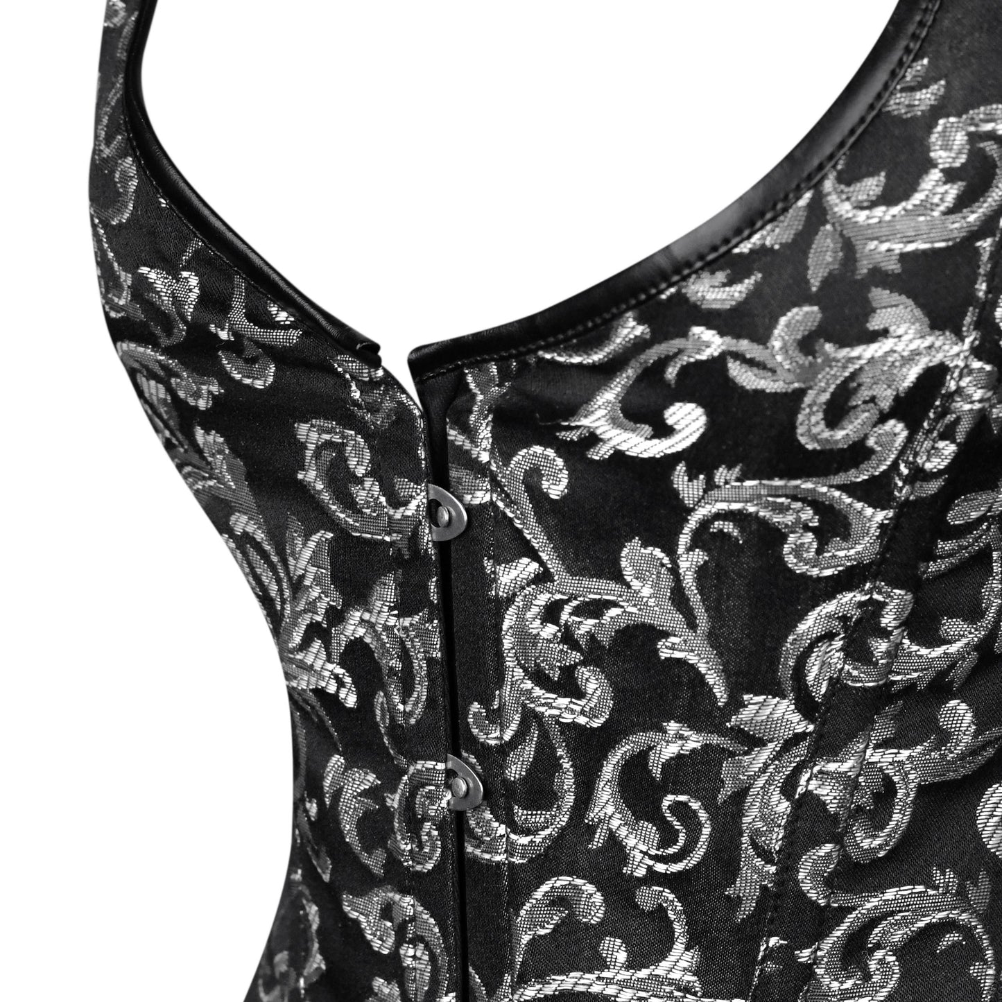 Black & Silver Brocade Corset with Shoulder Straps