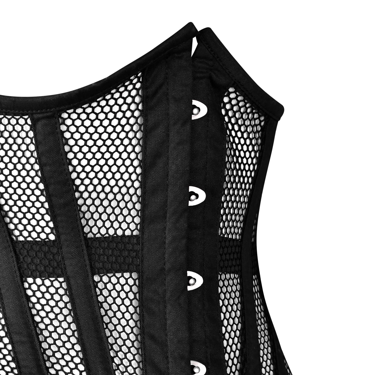 Short Torso Cotton Under bust Steel Boned Corset w/ Fishnet