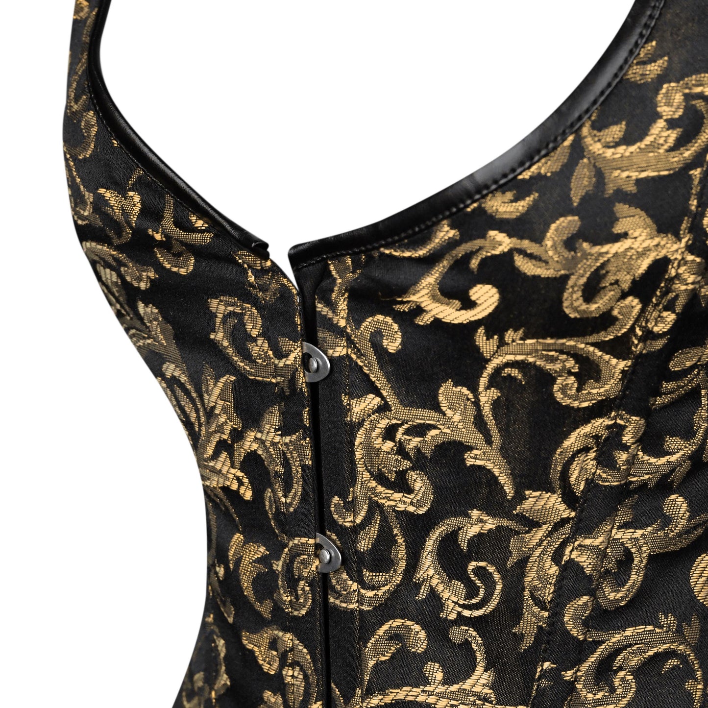Black & Gold Brocade Corset with Shoulder Straps
