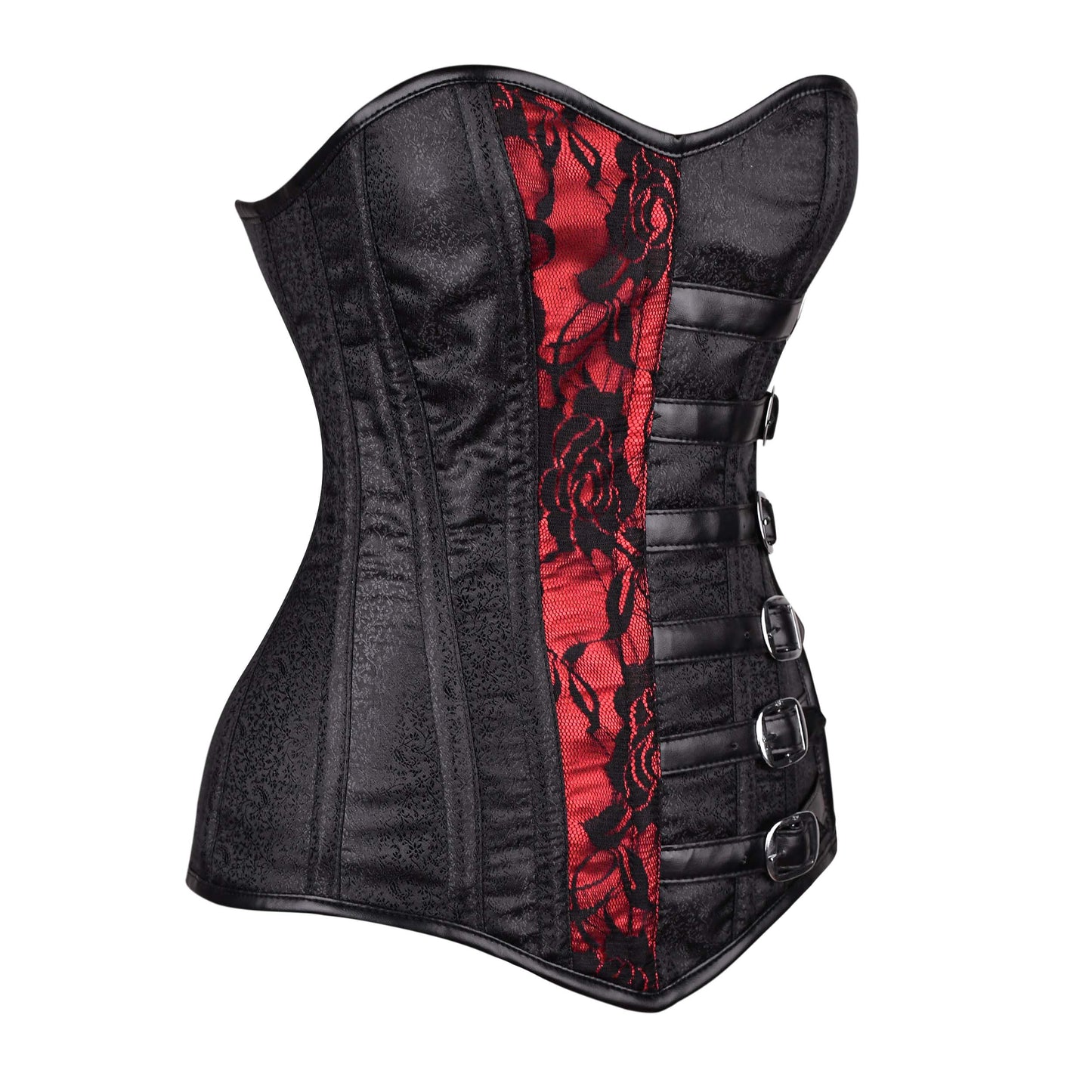 Black & Red Lace Leather Over Bust Corset