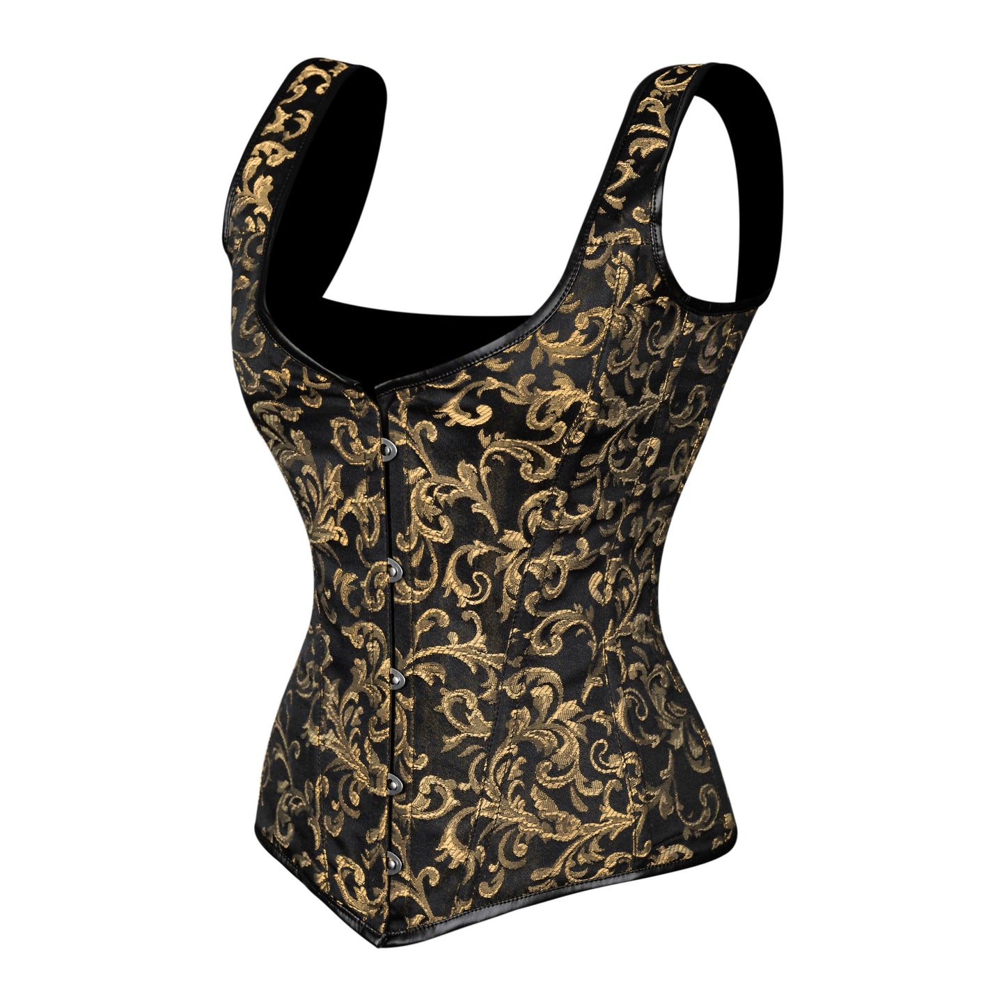 Black & Gold Brocade Corset with Shoulder Straps
