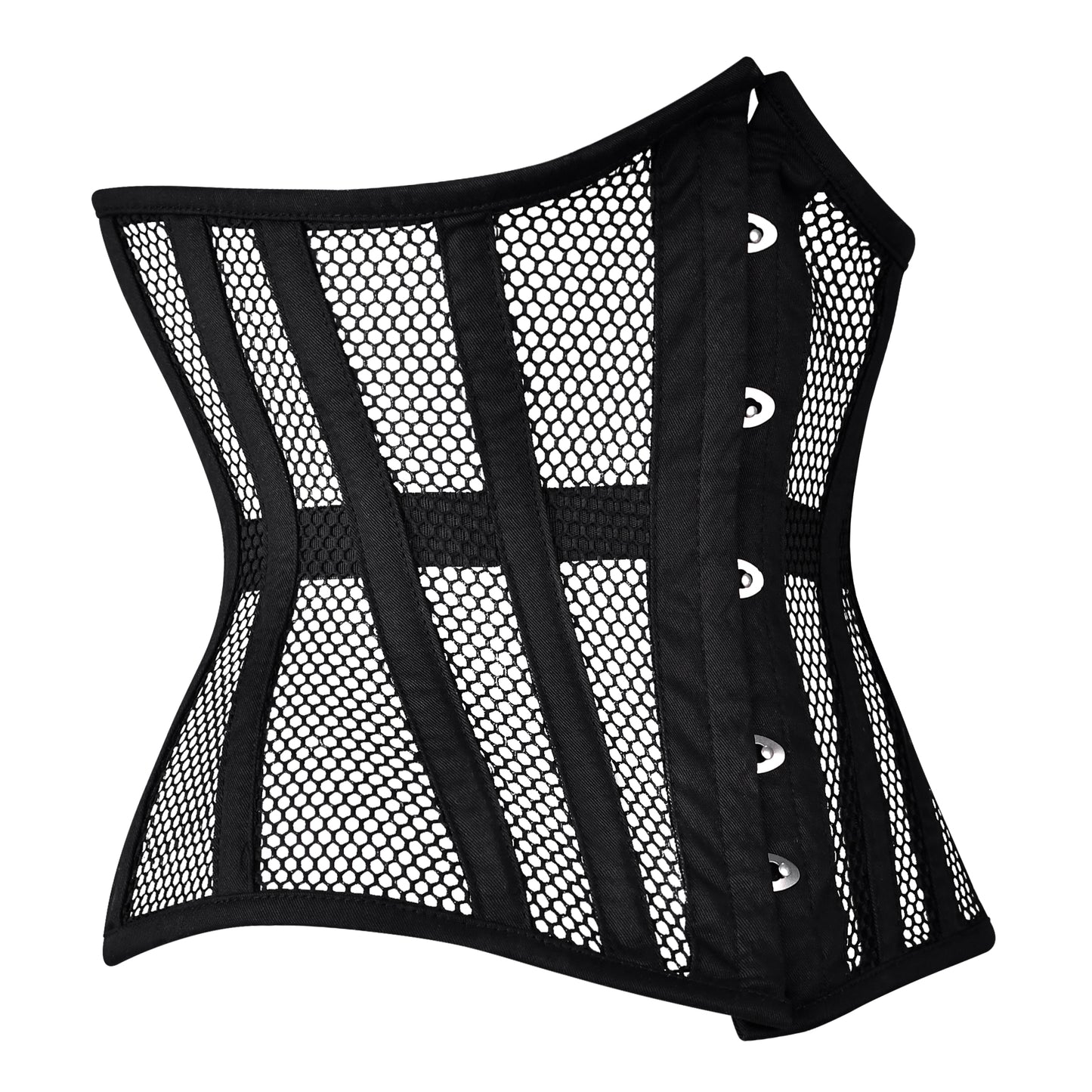 Short Torso Cotton Under bust Steel Boned Corset w/ Fishnet