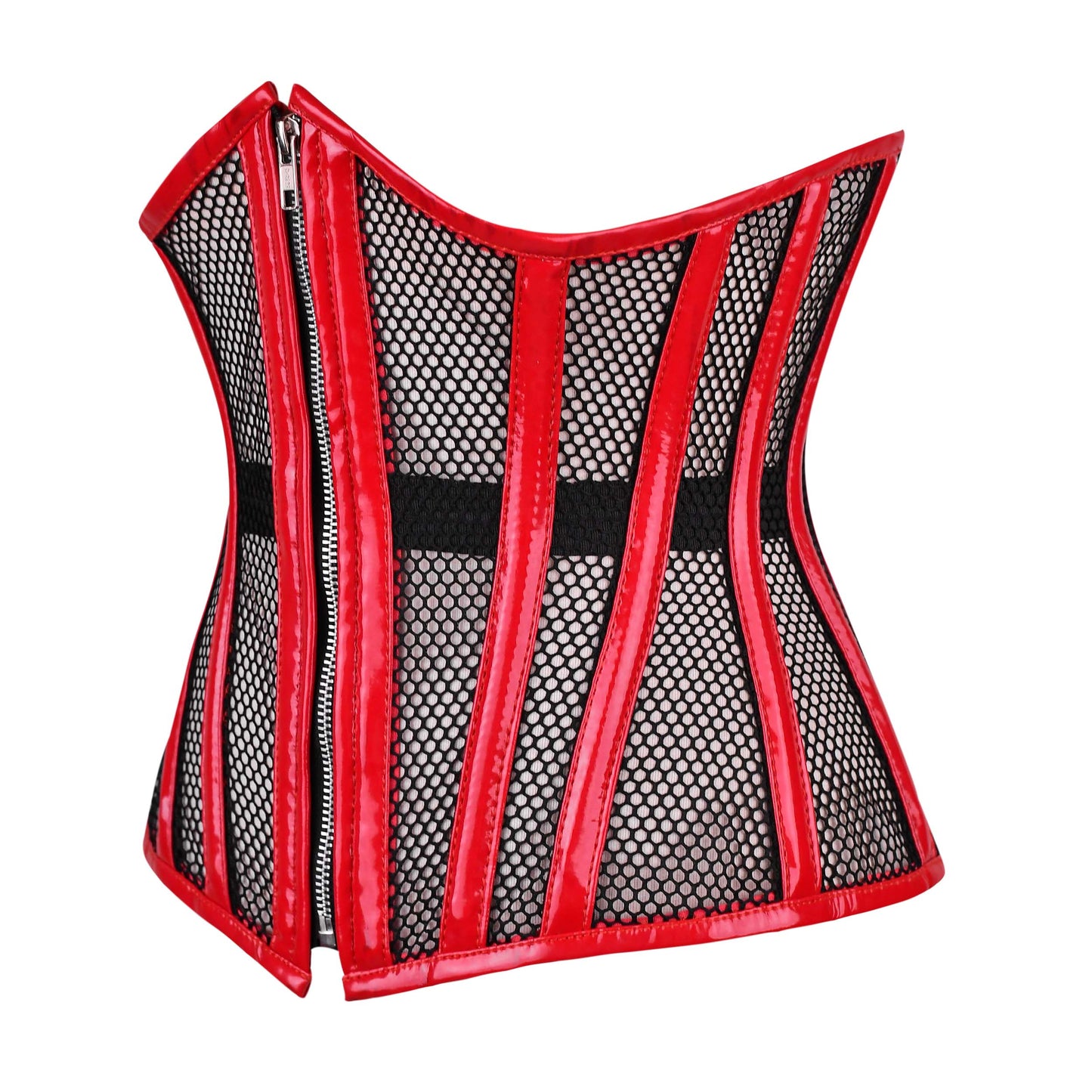 Red Mesh & Leather Over Bust Corset