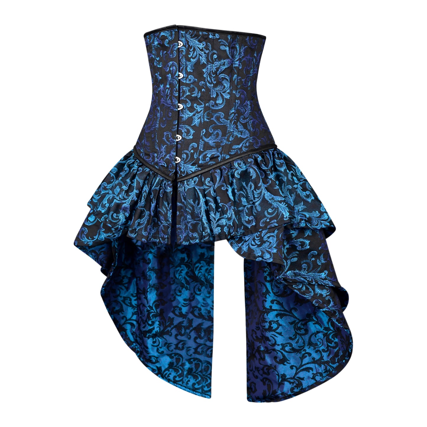Victorian Blue Brocade Corset with Bustle Skirt