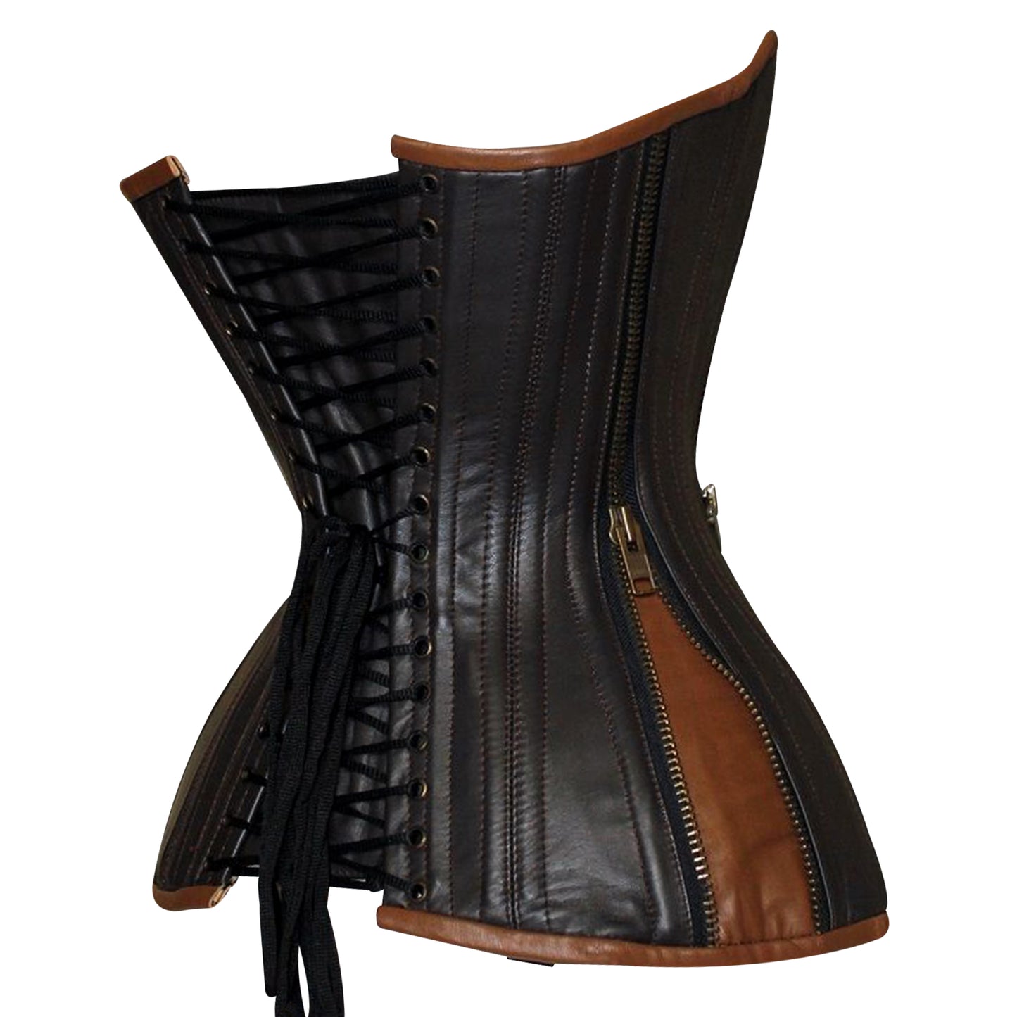 Steel Boned Real Leather Halfbust corset w/ Front Zipper