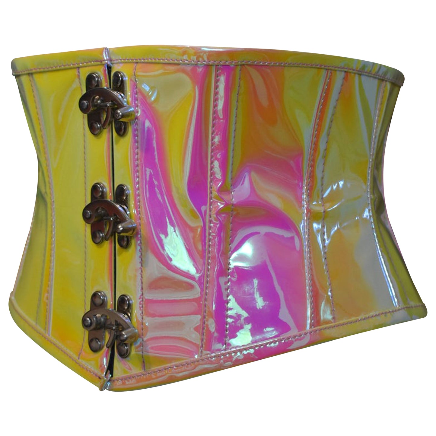 Yellow/Pink Holographic Steel Boned Mini Cincher