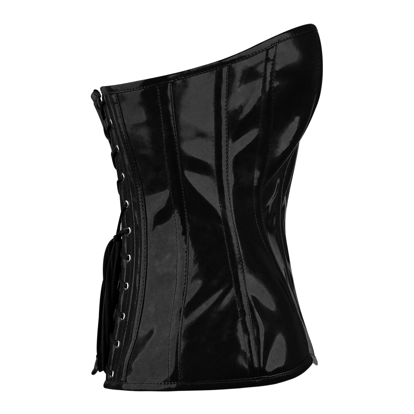 Handmade Black Patent PVC Steel Boned OverBust Corset