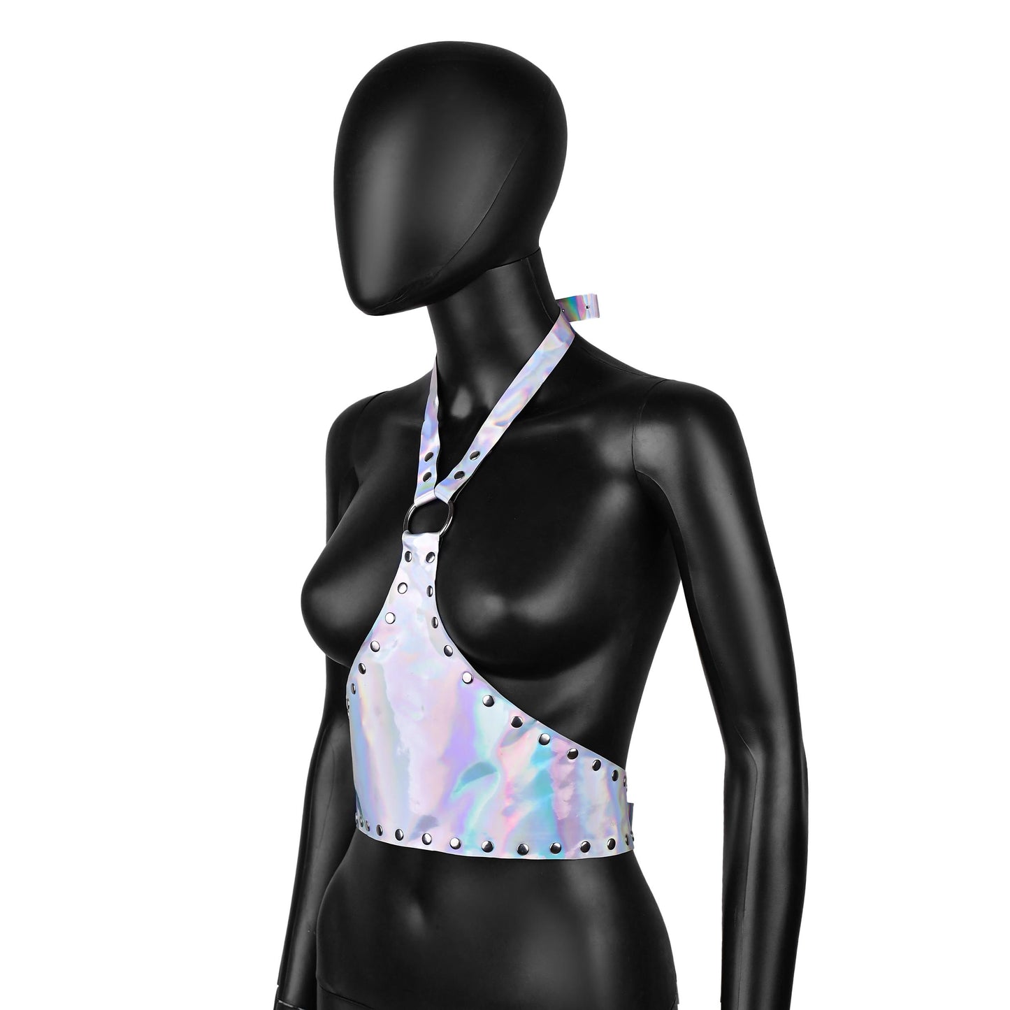 Holographic Leather Harness Crop Top