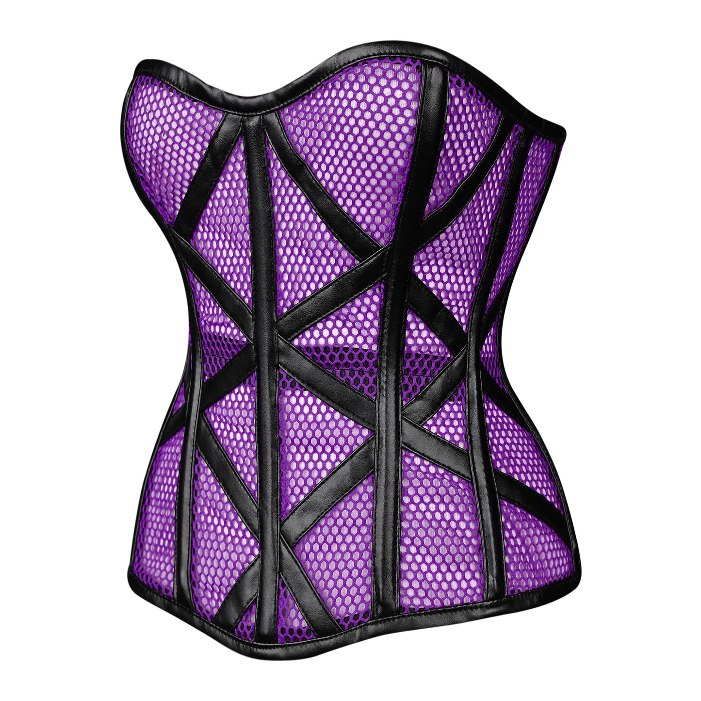 Purple Mesh Cage Corset with Black Leather Straps