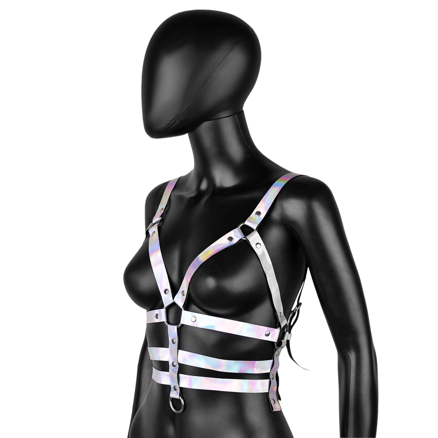 Holographic Leather Strappy Harness