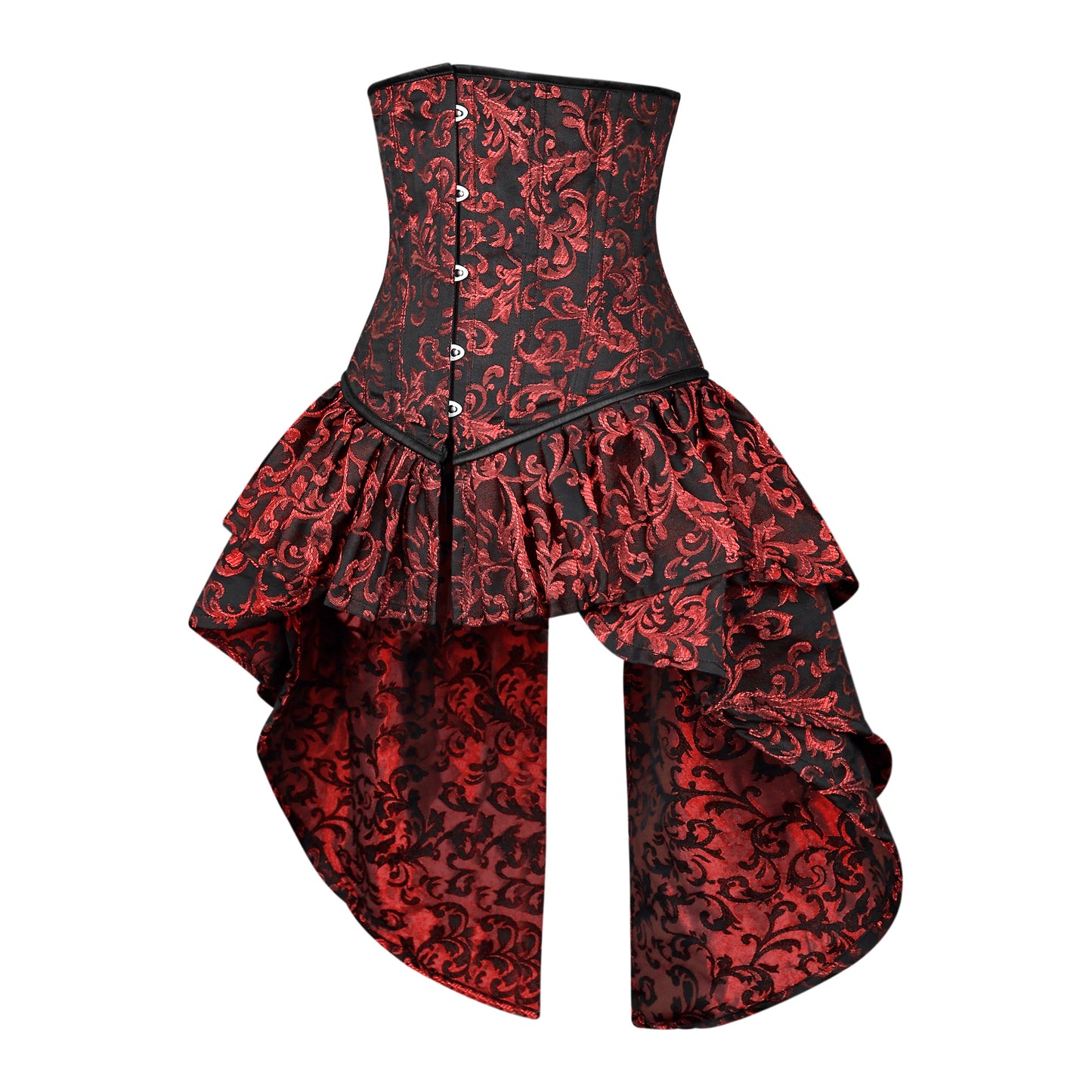 Victorian Red Brocade Corset with Bustle Skirt