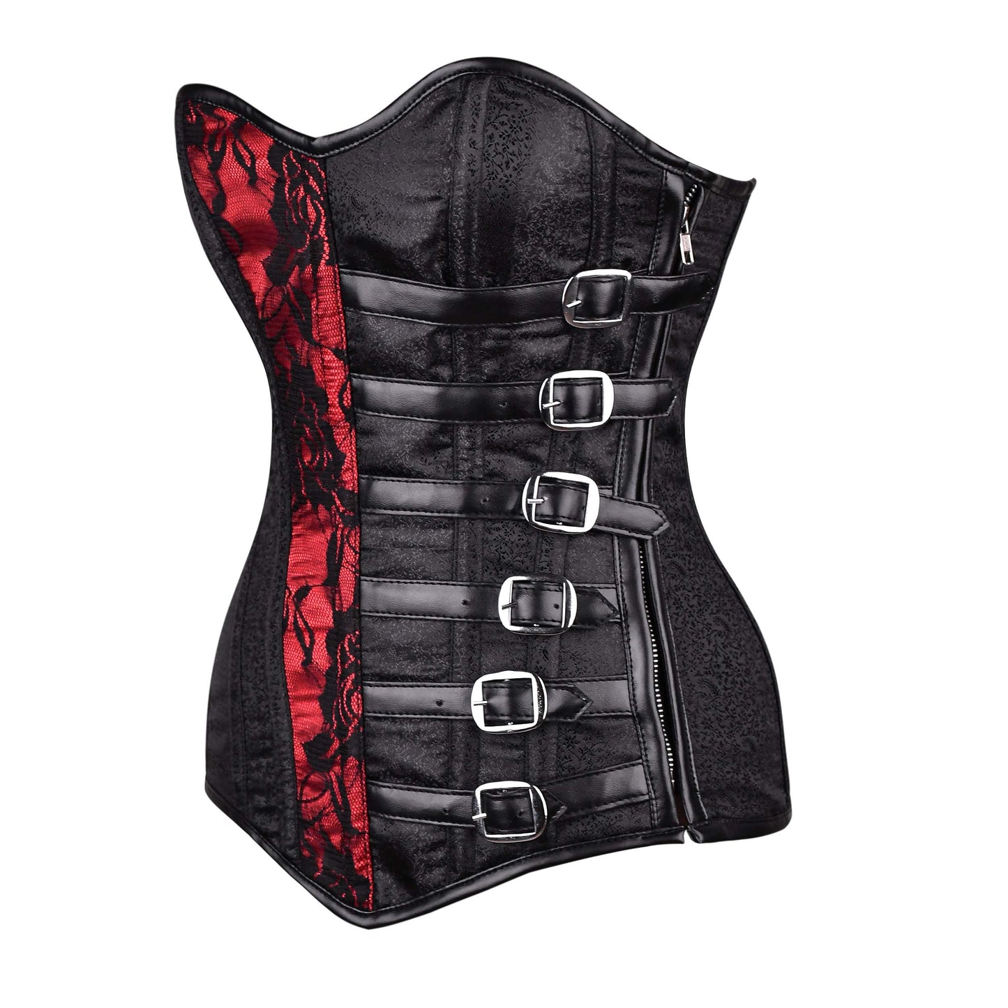 Black & Red Lace Leather Over Bust Corset