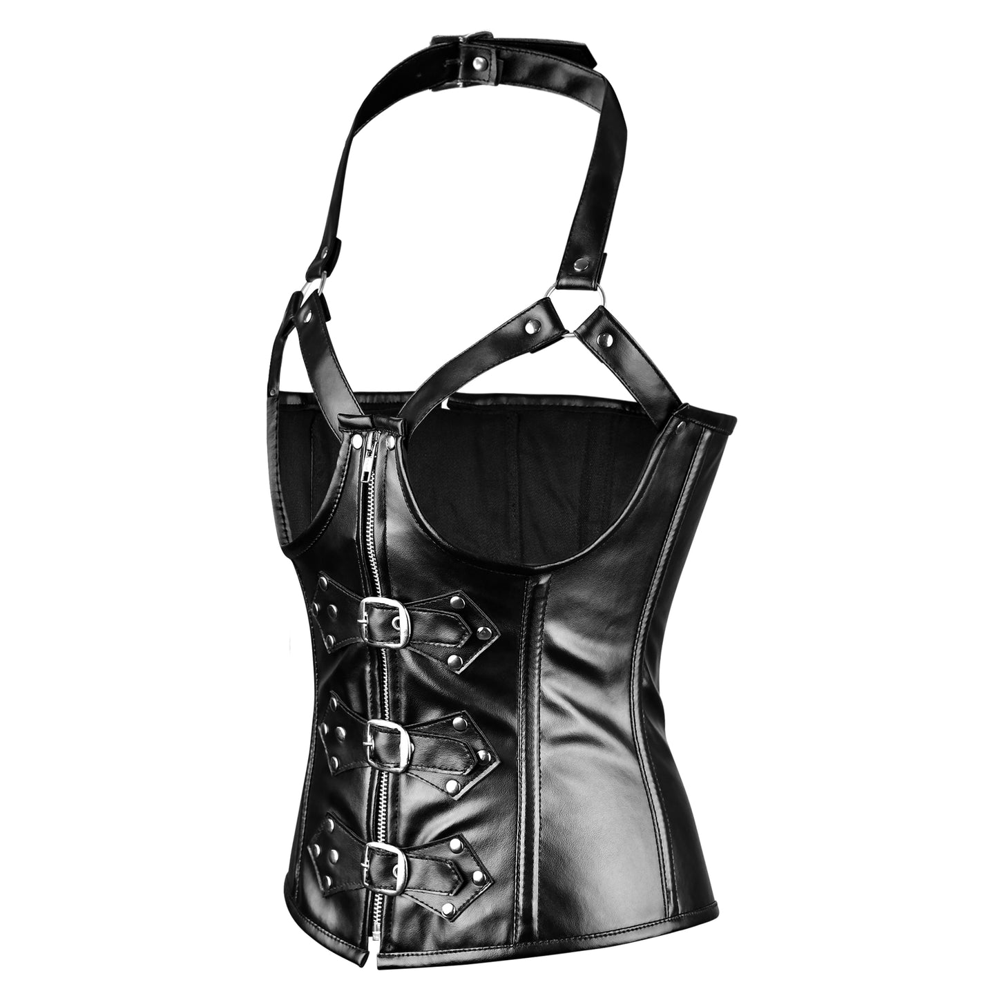 Steampunk Steel Boned Real Leather Overbust corset w/ Halter Strap
