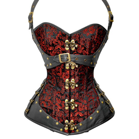 Handmade Steel Boned Brocade Overbust corset w/ Front Clasps
