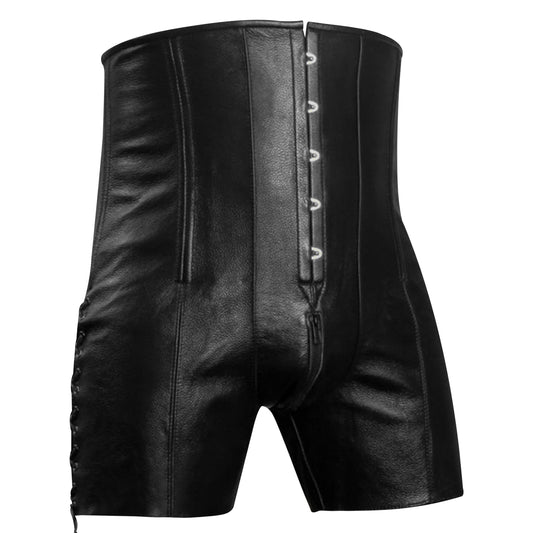 Men Corset Shorts, Real Leather Waist training Men Corset