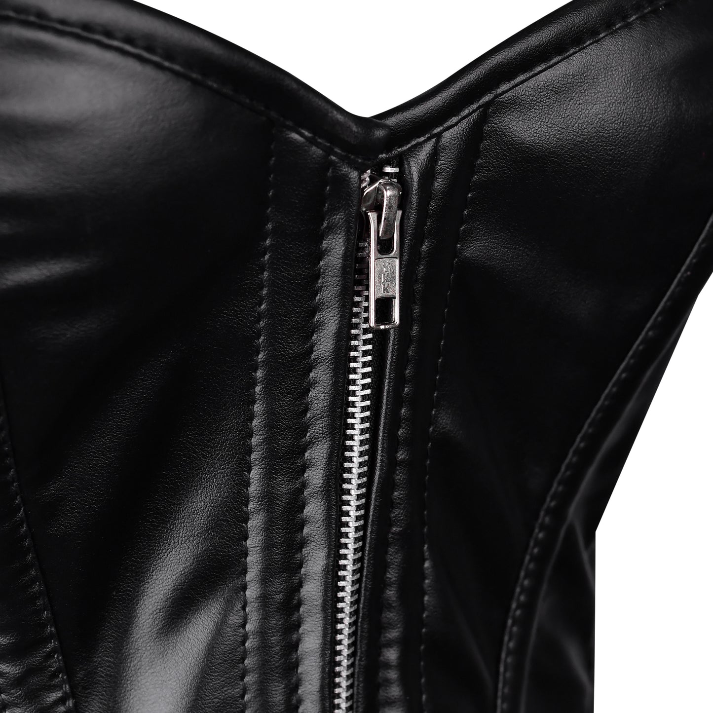Handmade Black Faux Leather Steel Boned Overbust Corset