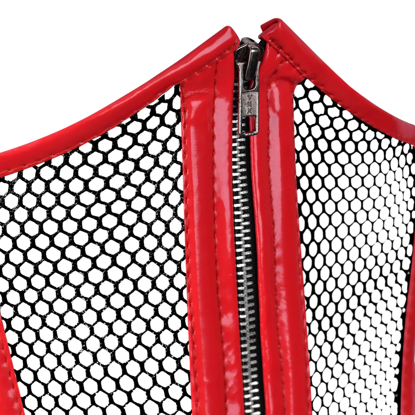 Red PVC Corset -Under bust Steel Boned w/ Fishnet