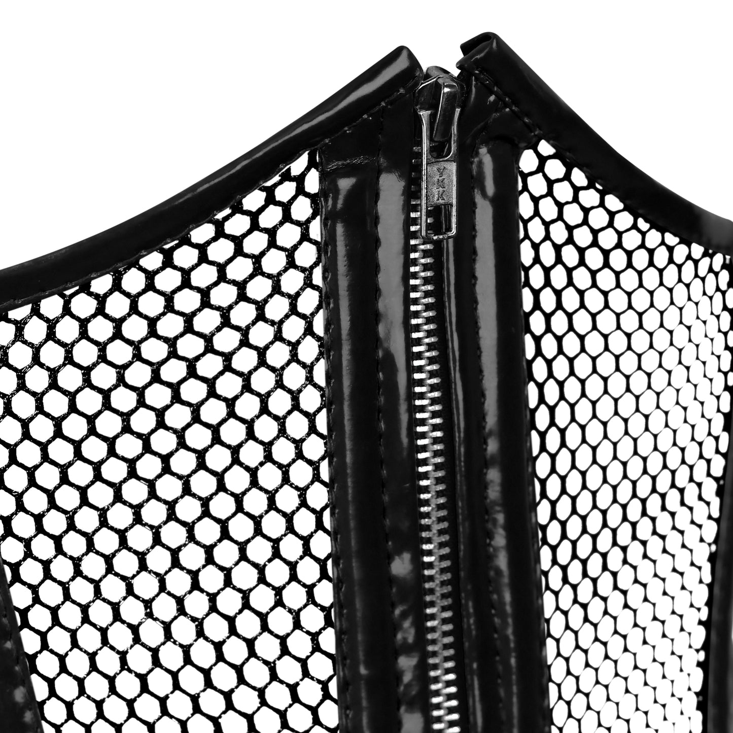 Black PVC Corset -Under bust Steel Boned w/ Fishnet