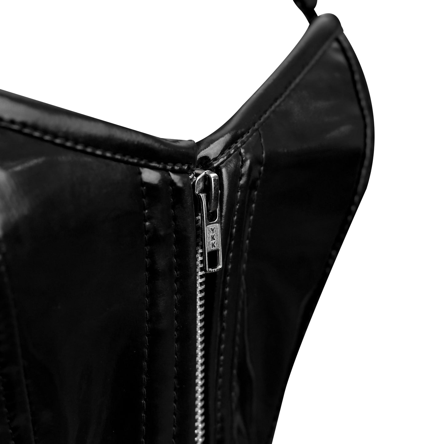 Handmade Y2k Black PVC Bustier Top w/Front Zipper