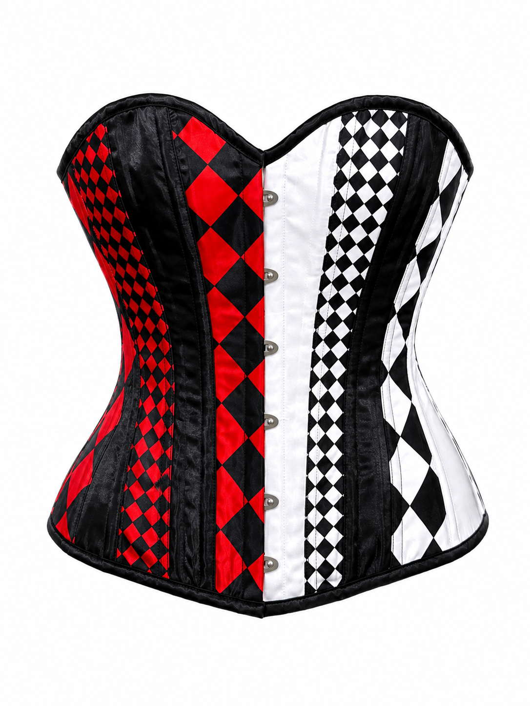 Red Black & White Harlequin Corset, Harlequin Jester Corset