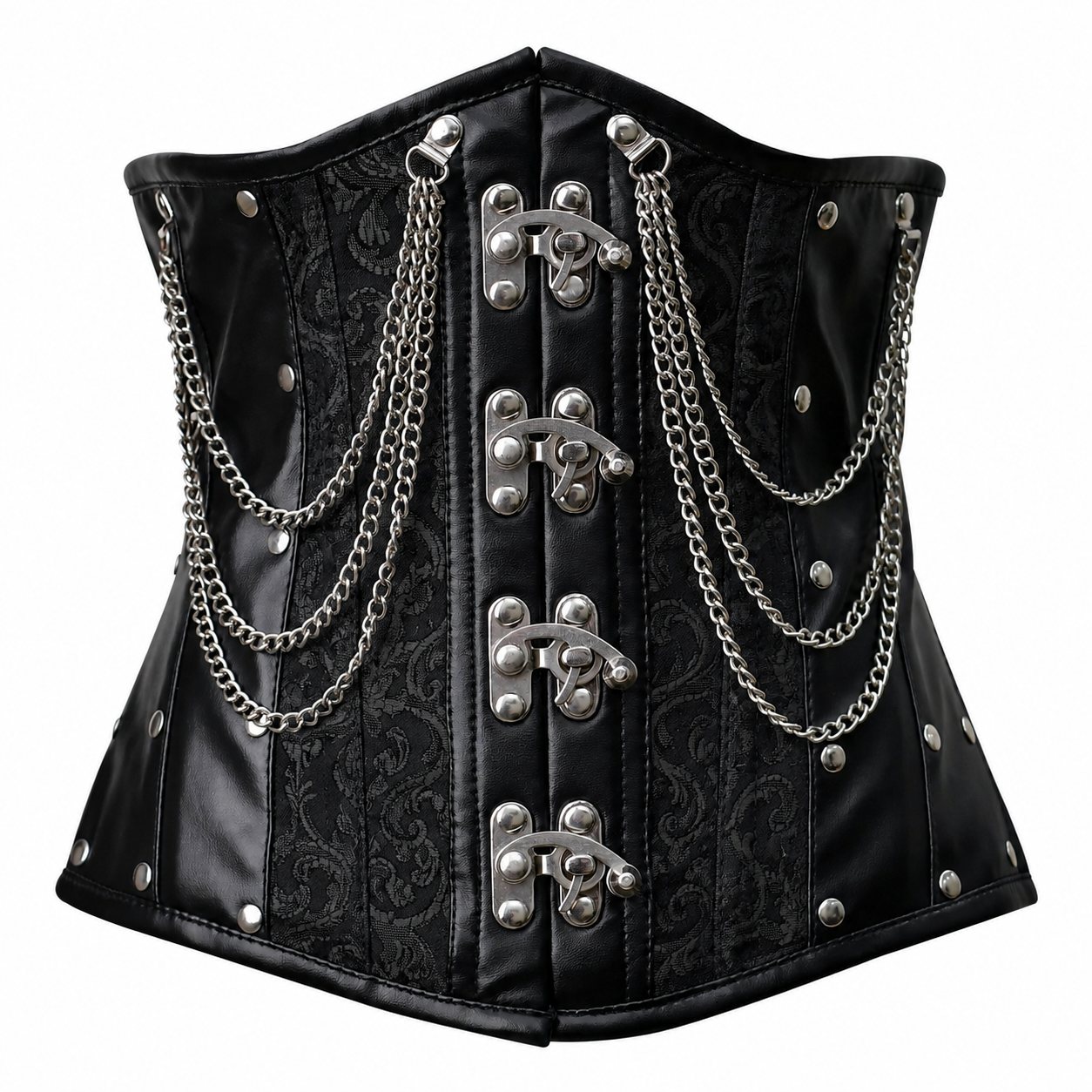Steel Boned Gothic Brocade Under bust Corset with Chains