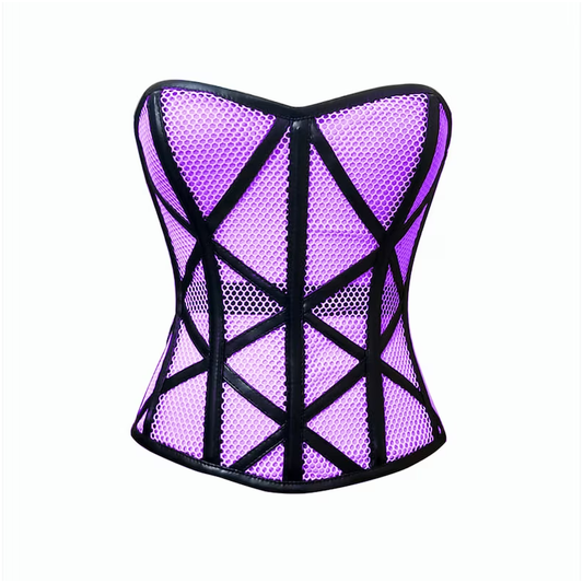 Stylish Overbust Faux/Fishnet Steel boned Corset