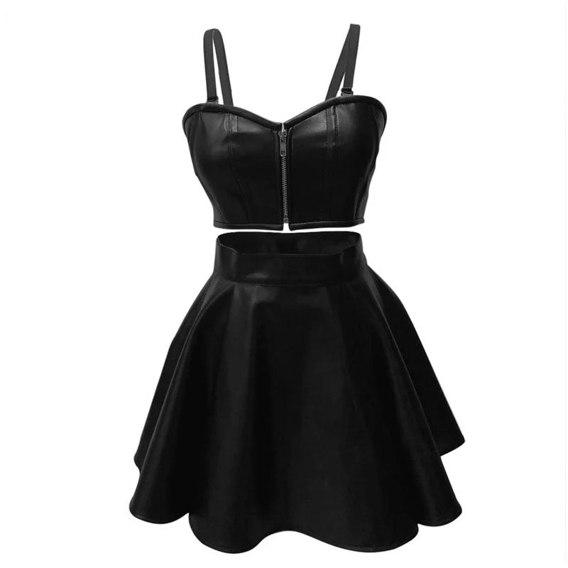 Handmade Corsets Tops/Corset dress/ Plus size bustier/ Casual Skirt, Faux Leather Skirt/ Zipper Top/ Wet look