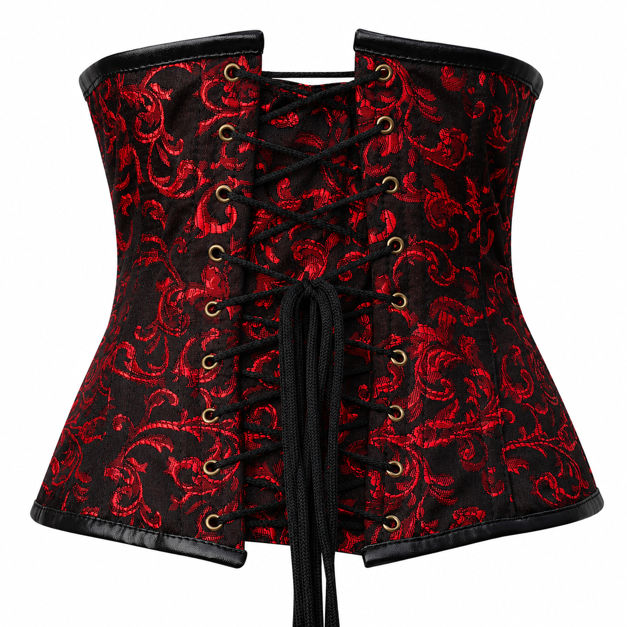 Steel Boned Red Gothic Brocade Under bust Corset with Chains