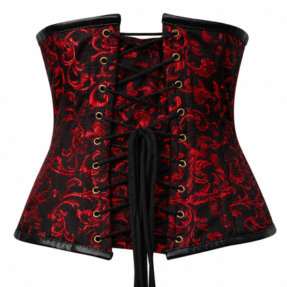 Steel Boned Red Gothic Brocade Under bust Corset with Chains