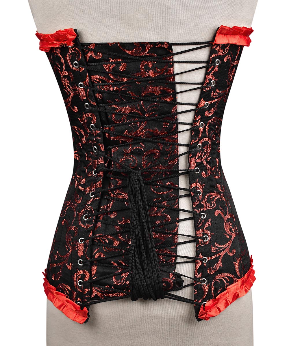 Plus Size Red Brocade Overbust Corset - Laced Corset
