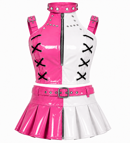 Harley Heart PVC Corset with Pleated Skirt & Strap Detail Set