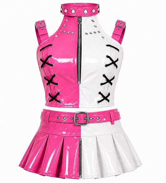 Harley Heart PVC Corset with Pleated Skirt & Strap Detail Set