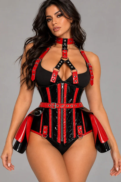 Crimson Rebel Red & Black Underbust Corset Dress