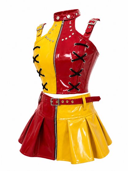 McDee PVC Corset with Pleated Skirt & Strap Detail Set