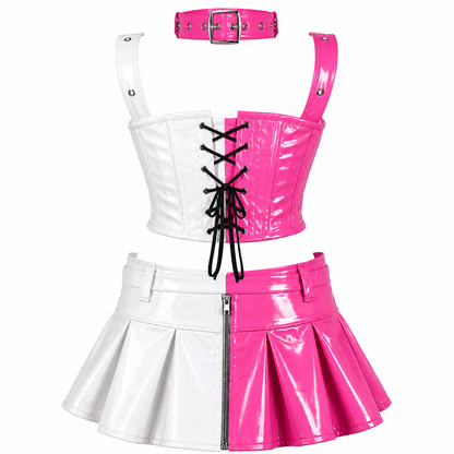 Harley Heart PVC Corset with Pleated Skirt & Strap Detail Set