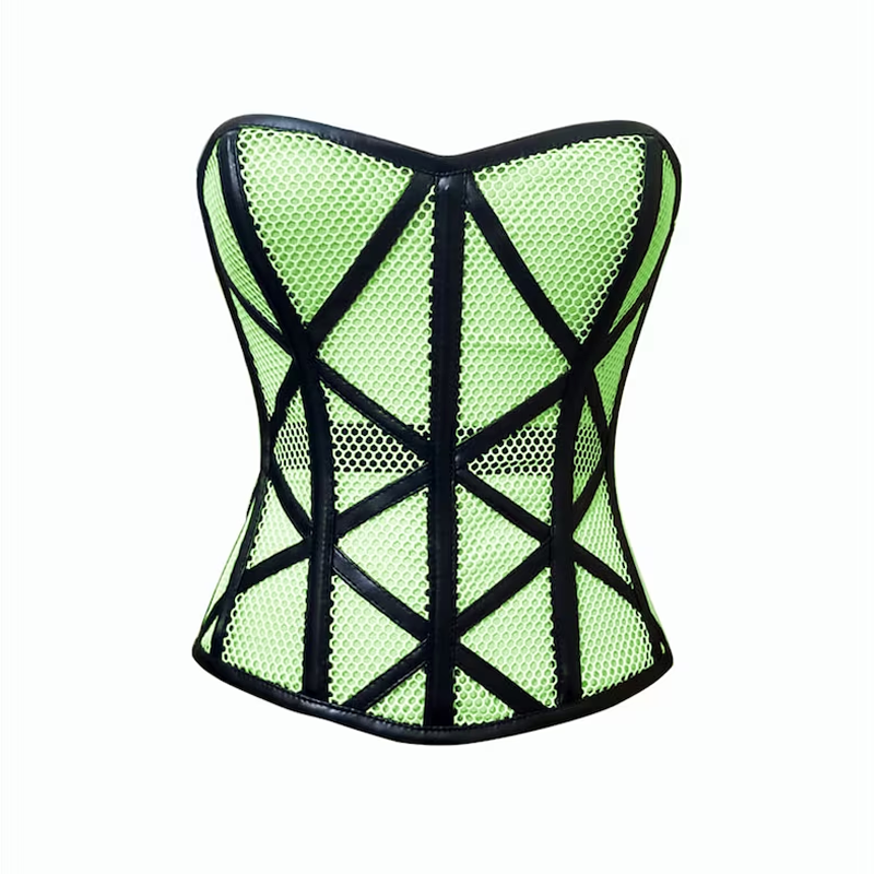 Stylish Overbust Faux/Fishnet Steel boned Corset
