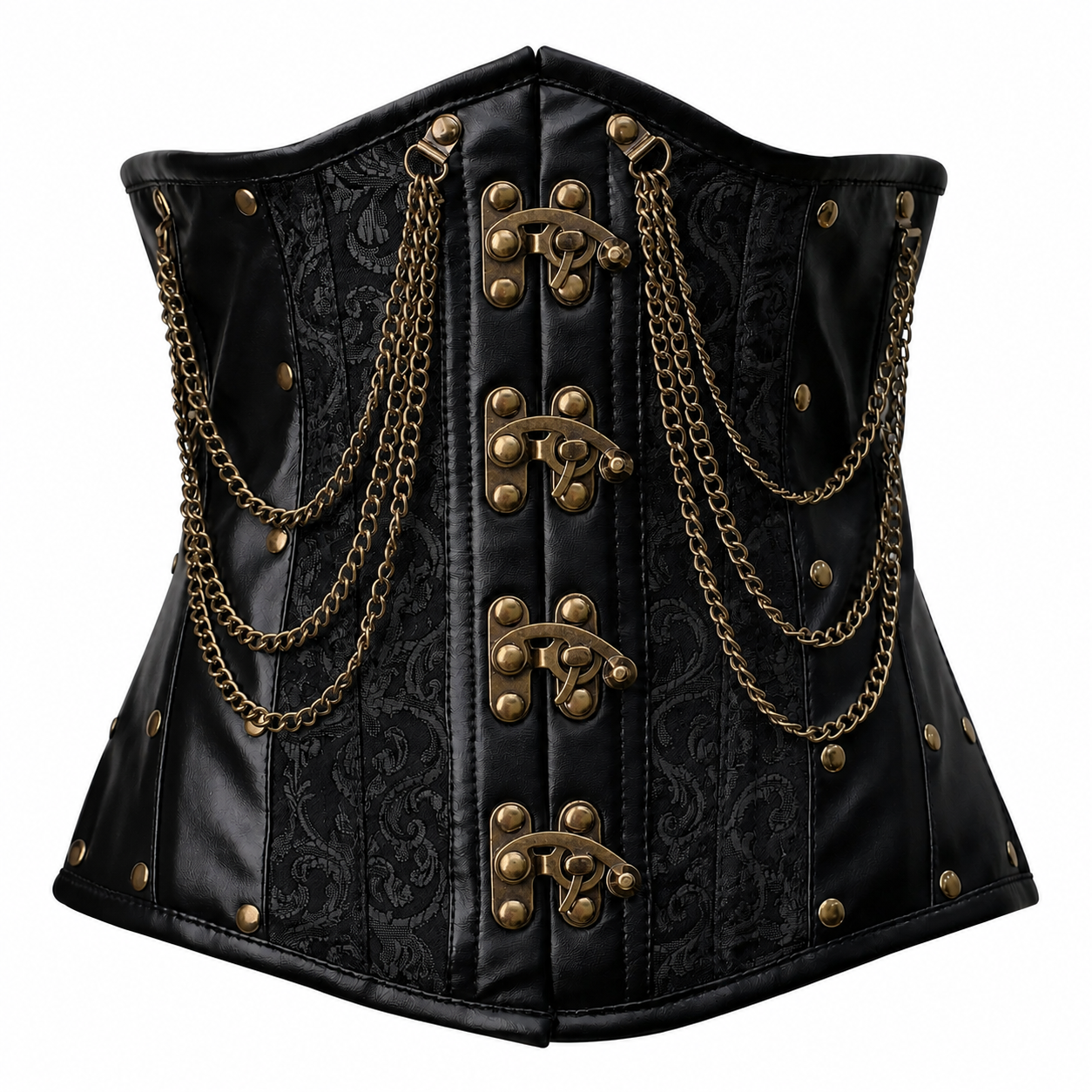 Steel Boned Gothic Brocade Under bust Corset with Chains