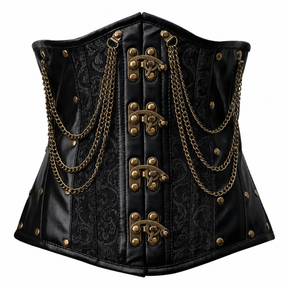 Steel Boned Gothic Brocade Under bust Corset with Chains