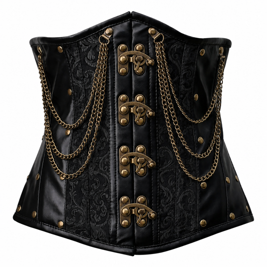 Steel Boned Gold Gothic Brocade Underbust Corset with Chains