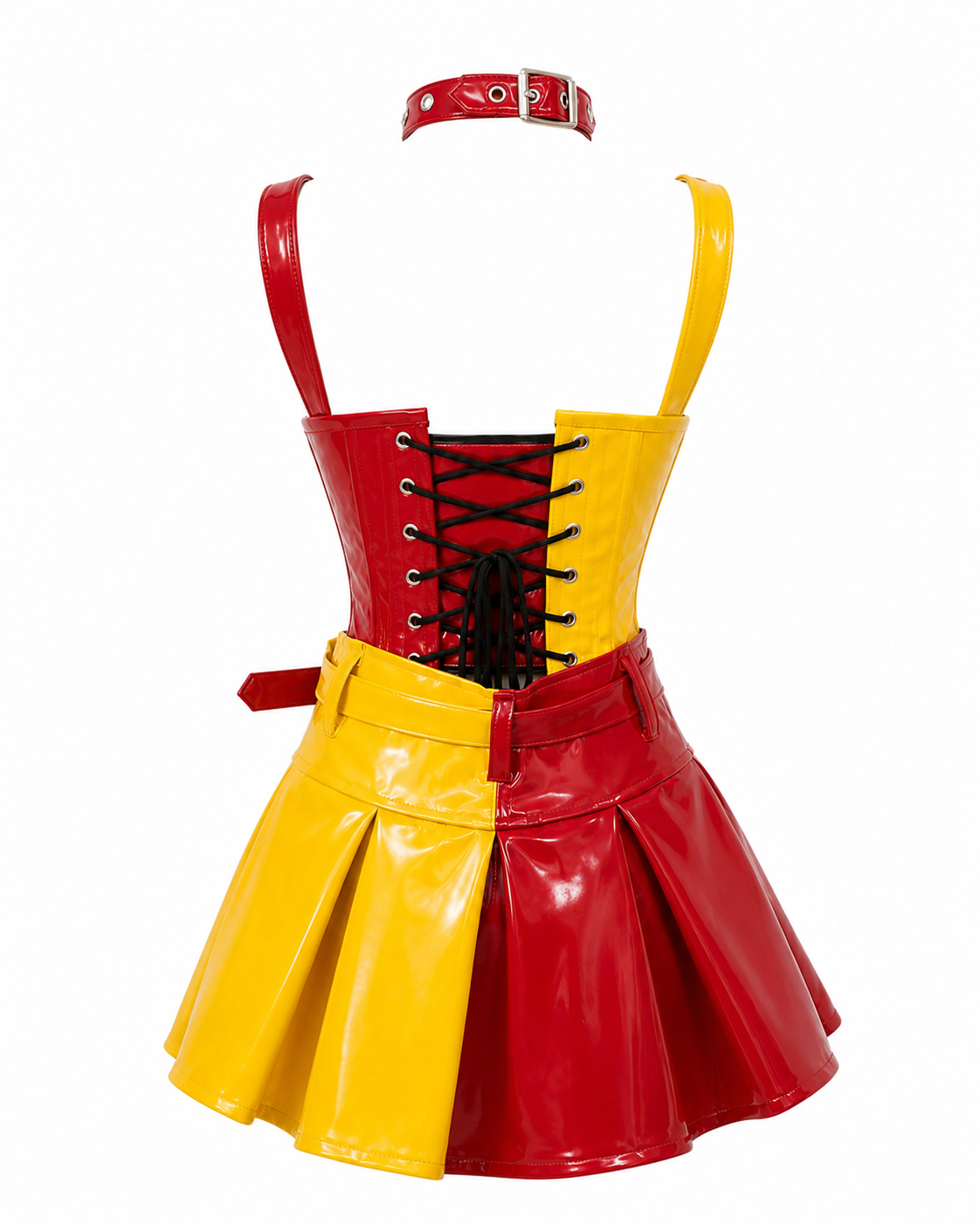 McDee PVC Corset with Pleated Skirt & Strap Detail Set