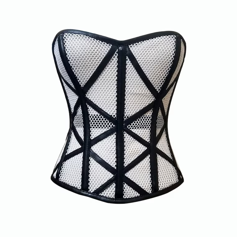 Stylish Overbust Faux/Fishnet Steel boned Corset