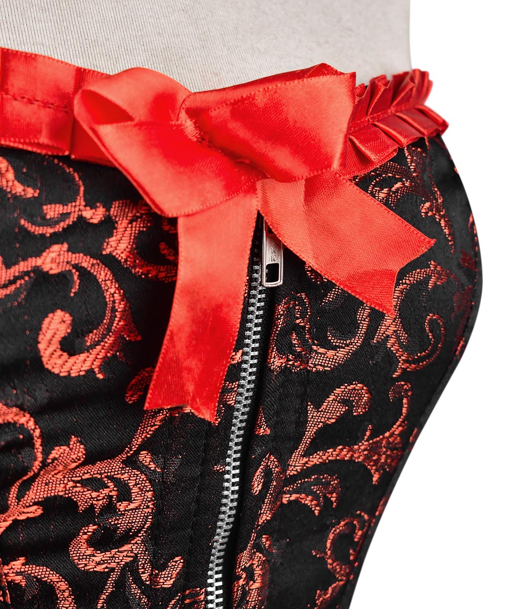 Plus Size Red Brocade Overbust Corset - Laced Corset