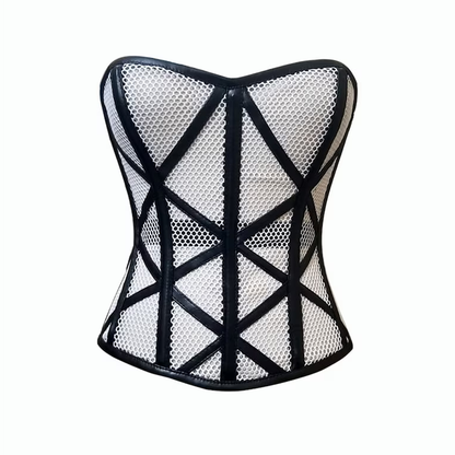 Stylish Overbust Faux/Fishnet Steel boned Corset