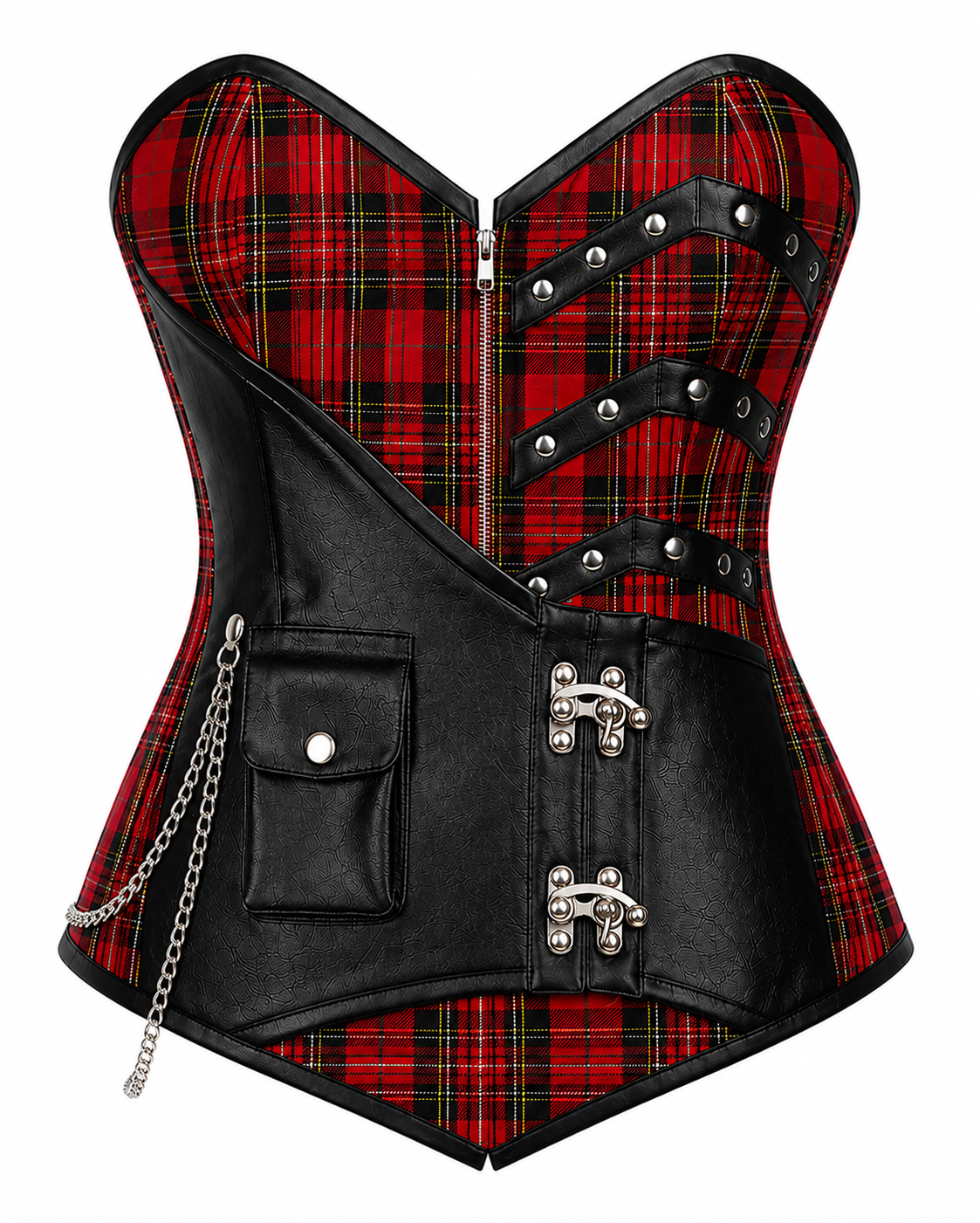 Red Plaid Punk Corset, Holiday Tartan Rebel Corset