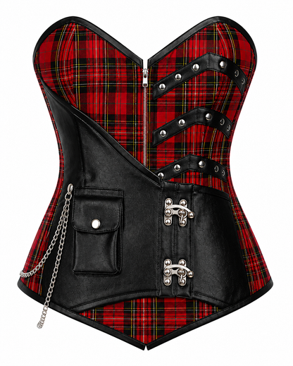 Red Plaid Punk Corset, Holiday Tartan Rebel Corset